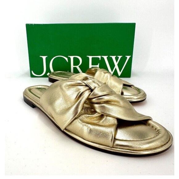J.CREW WOMEN SANDAL LEATHER GOLD TWISTED KNOT SIZE 9.5 - Picture 1 of 10